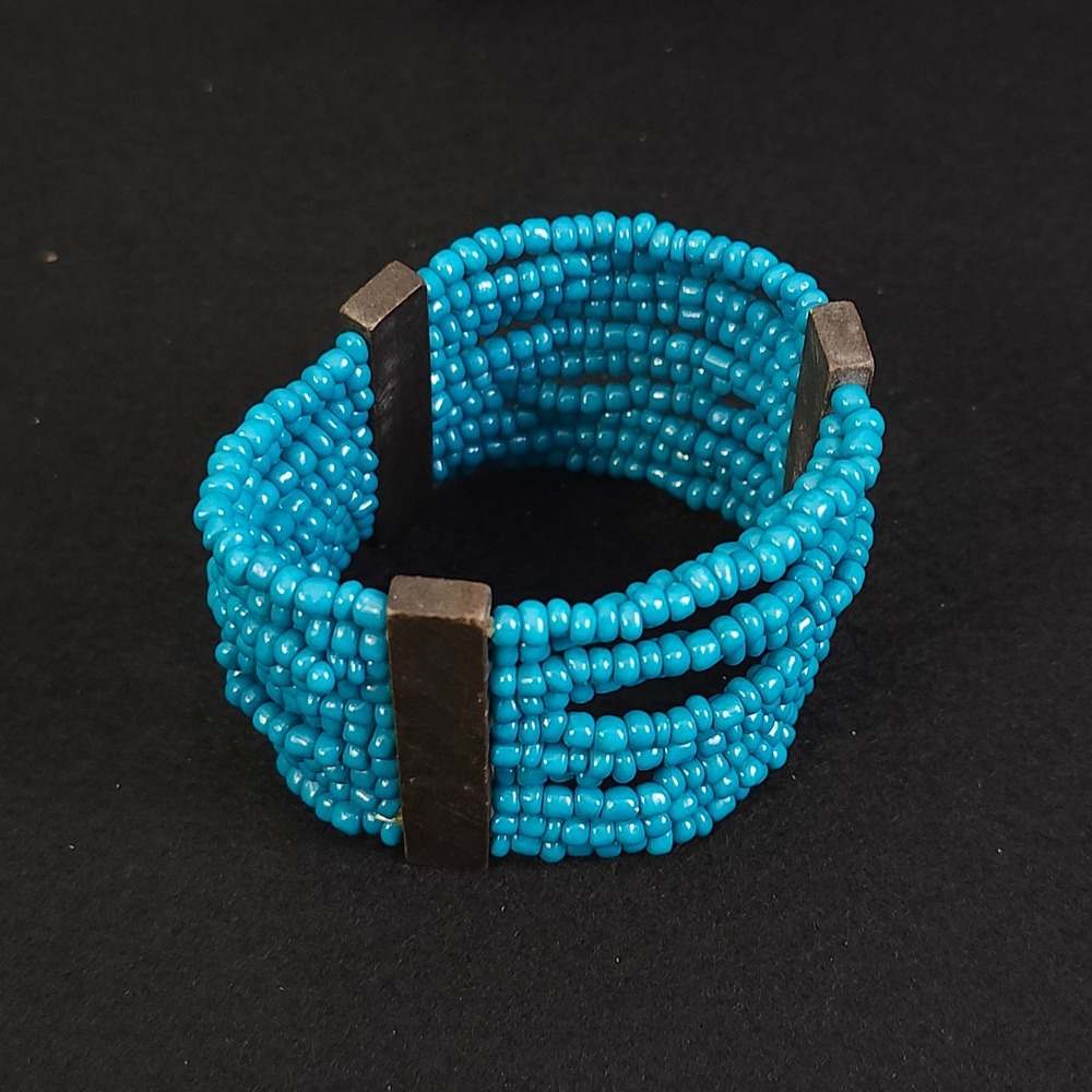 10 Row Teal Bracelet Seed Bead Stretch Set Beaded Stack
